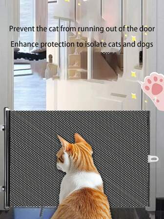 1pc Retractable Pet Fence Gate, No-Drill Cat Barrier For Pet Door Entrance