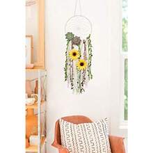 DrCor Sunflower Dream Catcher Bedroom Nursery Boho Floral Handmade Greenery Wall Hanging Decor For Party Office Teens Girls Room Decor