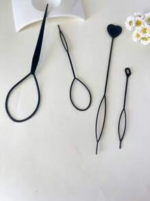 4pcs Black Hair Puller Topsy Braid Hair Styling Tools Girl Ponytail Creator Bridal Curly Hair Maker Plastic Loop Accessories
