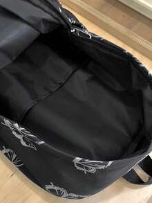 1 件蝴蝶印花大容量时尚女士背包，经典学生挎包多口袋休闲通勤