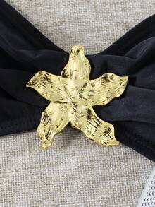 wohenmeili 两件套金属装饰比基尼上衣和下装，带星星装饰，适合海滩/度假，黑色夏季款 - 黑色 - 查看 2