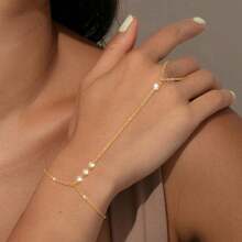 1 pieza Pulsera de cadena plana de moda, minimalista y elegante, adecuada para verano, viajes, citas, fiestas, joyería de verano, joyería occidental, accesorios de playa, bolas, playa, verano, joyería, accesorios