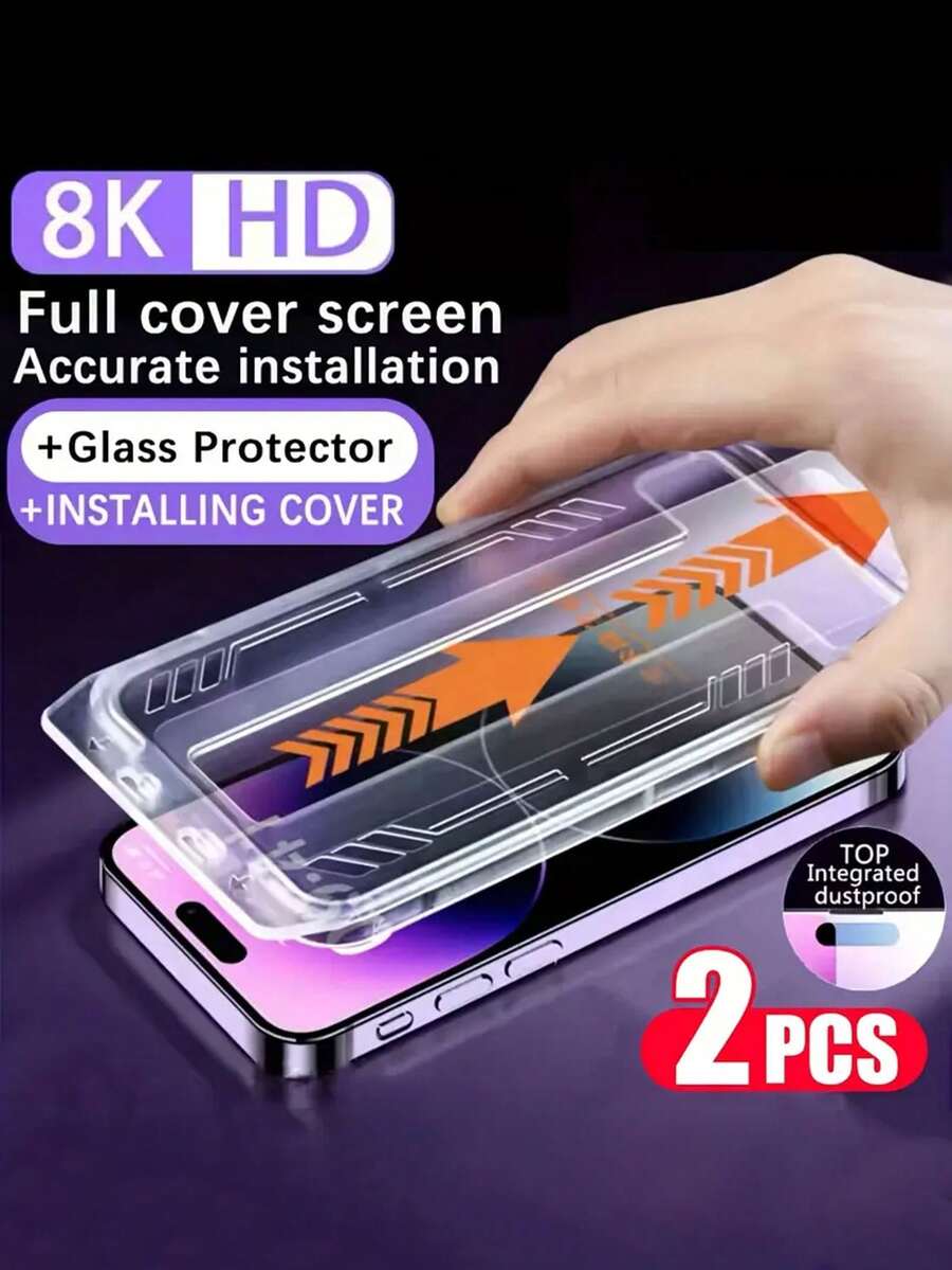 2 片装钢化玻璃屏幕保护膜适用于 11/12/13/14/15/17/17 Air/16 Plus Pro Max X XR XS MAX,光面高清全覆盖,轻松一键粘贴,无尘贴膜器防水防震防摔防刮防指纹 - 2 Pcs - 查看 1