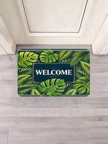 1pc Tropical Welcome Doormat - Durable, Easy To Clean Rug With Calathea Leaf Pattern, Suitable For Kitchen, Bathroom And Laundry Room, Green, Kitchen Mat | Calathea Leaf Print | Polyester Mat, Bathroom Mat, Home Decor Carpet