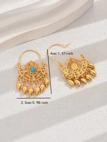 18K鍍金藍松石流蘇魚掛耳環，復古風格女性時尚優雅派對首飾，適合日常佩戴 - 藍色 - 查看 3
