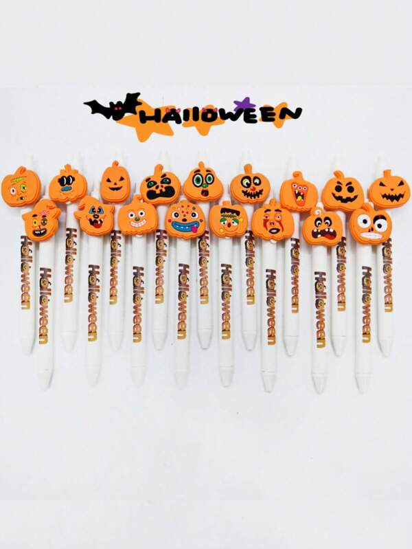8/20 piezas Bolígrafos con impresión de forma de calabaza de Halloween, bolígrafos creativos con diseño de expresión de calabaza, útiles escolares, regalos para estudiantes, de vuelta a la escuela