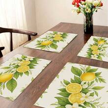 1/4 套复古柠檬图案亚麻印花餐垫，农舍风格杯垫，现代可洗餐垫，厨房桌布，咖啡垫，适用于厨房、餐厅、婚礼、家居装饰、房间装饰、桌面装饰、节日派对，是理想的礼物 - 彩色 - 查看 5