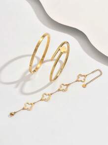 3pcs Bracelet 18K Vacuum Electroplating, Not Easy To Fade, Inlaid With Zirconia, Suitable For Daily Wear, Fashionable And Elegant Ladies' Bracelet Set,Gold Jewelry Jewelry Women Bracelets Accessories Women Stainless Steel Jewelry Bracelets For Women Western Jewelry