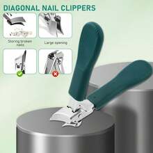 Beak Beveled Nail Clippers,Wide Jaw Opening Anti-Splash Slanted Nail,Slanted Jaw Ingrown Toenail Clippers Thick Toenails (Green) - 綠色 - 查看 6