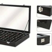 Hộp đựng nhẫn 100 ngăn có nắp trong suốt - Hộp đựng trang sức bằng da giả để đựng nhẫn, hạt và làm trang sức - Hộp đựng để bàn nhỏ gọn cho phụ nữ (Màu đen) - Nhiều màu - Xem 2