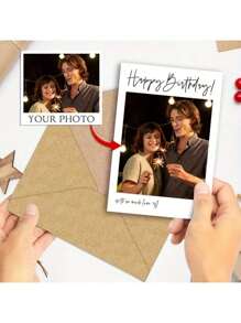 1/5/10pcs Customizable Photo Birthday Card With Photo And Envelope - Suitable For Gifting To Family, Boyfriend, Girlfriend, Siblings, Spouse, Colleagues, Adding A Personalized Creative Touch!