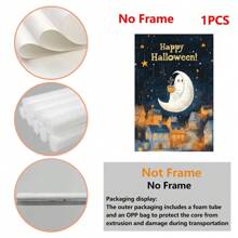 1 Piece,Halloween Ghost Drinking Hot Cocoa Around The Stars, Modern Frameless Art Decoration Painting, Printed Posters Mural, Waterproof Canvas,Suitable For Home, Office, Bedroom, Living Room, Study, Bathroom, Bar, Wall Arts And Home Decoration, Is An Ideal Holiday Gift Halloween Decor Fall Decor Room Decor