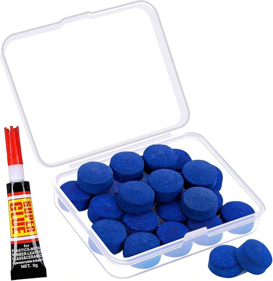 Puntas de taco de billar - Kit de reparación y recambio de puntas de taco de billar con caja de almacenamiento para tacos de mesa de billar, puntas y para taco de snooker - SOLROS - 13 mm con pegamento - Ver 1