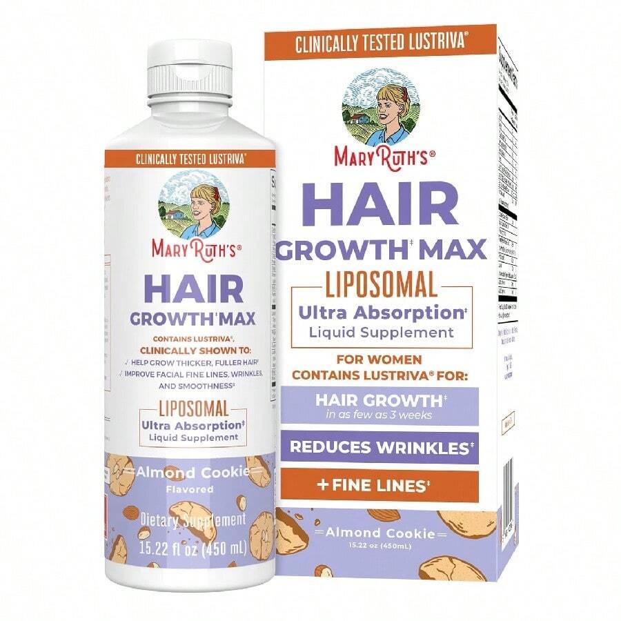 MaryRuth's Women's Hair Growth MAX Liposomal | With Lustriva® + Biotin 10000mcg + Pumpkin Seed Oil | Thicker Hair | Hair Care | Wrinkles, Fine Lines, Skin Care | Ages 18+ | 15.22 Fl Oz - Almond Cookie - 查看 1