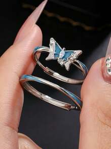 Lichtgevende, dromerige blauwe vlinderring van sterling zilver met retro nisontwerp. Veelzijdige ring van sterling zilver als Valentijnsdagcadeau voor mannen en vrouwen.