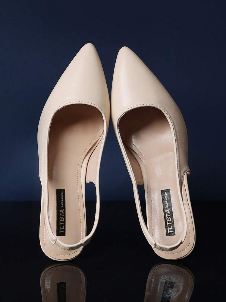 1 par de sandalias de tacón alto de punta afilada en color beige para adolescentes, de material de piel sintética (PU) de unicolor con parches, con correa elástica en el tobillo, tacón de aguja, sandalias de moda de lujo adecuadas para uso diario, viajes, fiestas, trabajo, nuevas llegadas de verano - Beis - Añade 4