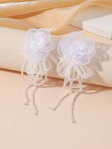 一对黑玫瑰水晶流苏耳环 - 彩色 - 查看 4