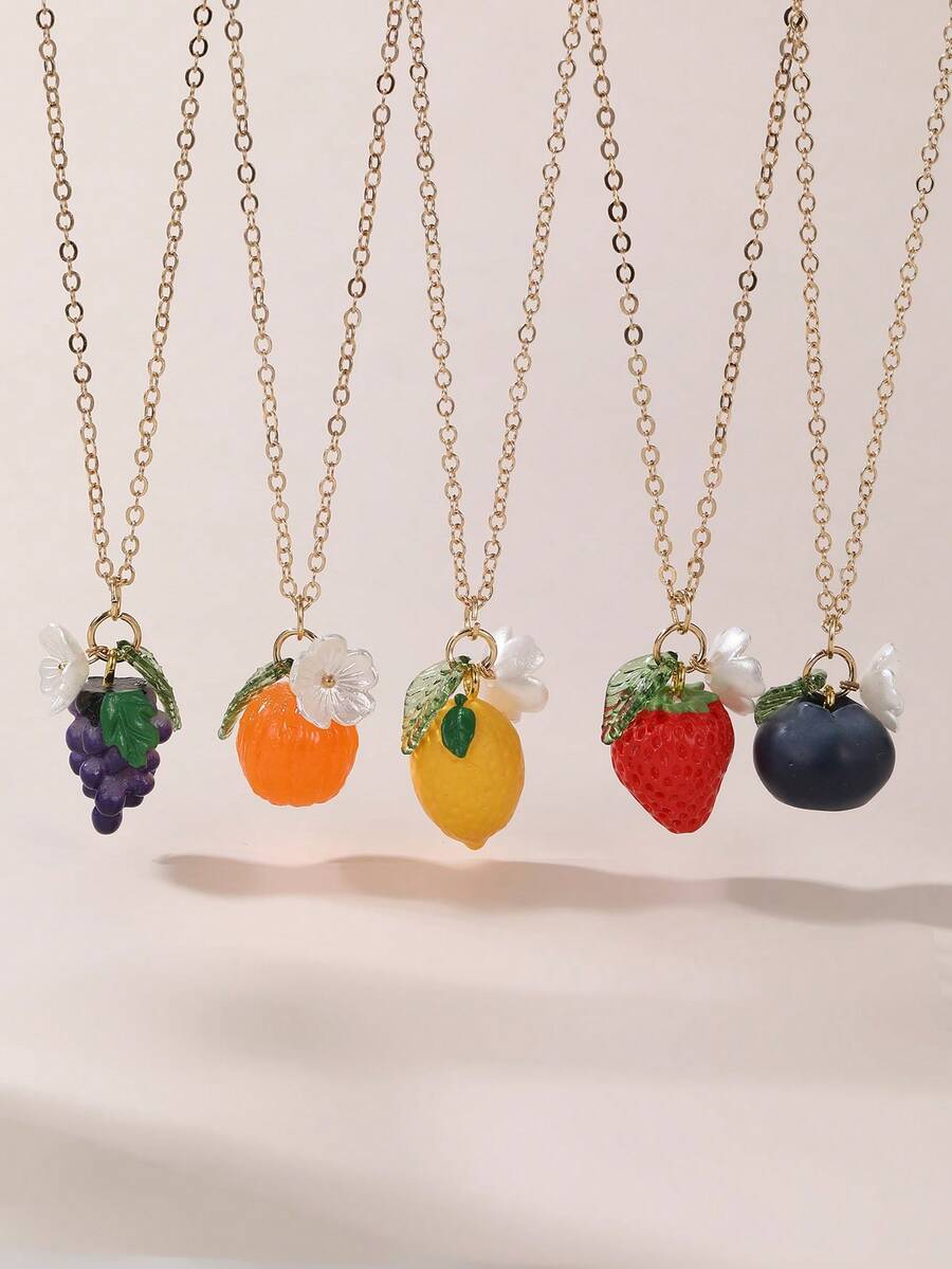 NAIZHU 1pc/4pcs Girls Fresh 3D Fruit Pendant Necklace, Grape Orange ...