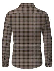 New Men's Fashionable Casual Plaid Print Long Sleeve Shirt, Fall