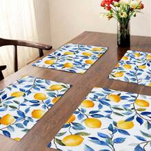1/4 套复古柠檬图案亚麻印花餐垫，农舍风格杯垫，现代可洗餐垫，厨房桌布，咖啡垫，适用于厨房、餐厅、婚礼、家居装饰、房间装饰、桌面装饰、节日派对，是理想的礼物 - 彩色 - 查看 9