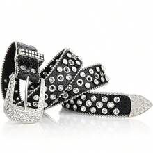 女童朋克水钻女士牛仔裤腰带针扣奢华名牌铆钉腰带女式 PU 皮革腰带女士哥特式 Y2K 街头风格金银粉色夏季、学校秋季、秋季、万圣节