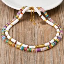 Colar de concha natural simples estilo boho com contas de ágata vermelha + colar de contas de pedra natural de alta qualidade com dopamina multicolorida, colar feminino de estilo doce e moderno, gargantilha que não desbota