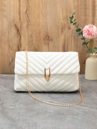 1 件时尚百搭刺绣锁链肩带斜挎包，节日礼物