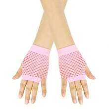 1 Pair Women's Fashion New Punk Y2K European And American Hollow Net Short Sexy Stretchy Gloves For Nightclub, Multi Color