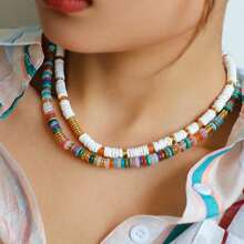 Colar de concha natural simples estilo boho com contas de ágata vermelha + colar de contas de pedra natural de alta qualidade com dopamina multicolorida, colar feminino de estilo doce e moderno, gargantilha que não desbota