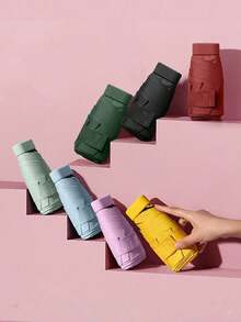 1 件优质紧凑型折叠太阳伞，防紫外线和防雨，轻便防风便携式迷你雨伞，带便携包 - 纯黑色乙烯基，男女皆宜，非常适合旅行、海滩、办公室和日常使用 | 便携式口袋雨伞 | 返校用品 - 彩色 - 查看 9