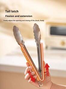 1pc Stainless Steel & Wooden Food Tongs, BBQ Tongs, Kitchen Tongs, Korean BBQ Tongs, Wooden Handle Steak Tongs, Extra Long Cooking Food Tongs, For Home, Outdoor, Picnic, Hotel, Kitchen Utensils, Gourmet, Household