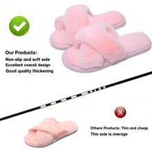 Local Delivery--LZLER Women's Cross Band Slippers, Soft Plush Fleece Lightweight Non Slip Open Toe Flip Flop Shoes House Indoor Outdoor Fur Fuzzy Slippers - Pinkish - 查看 5