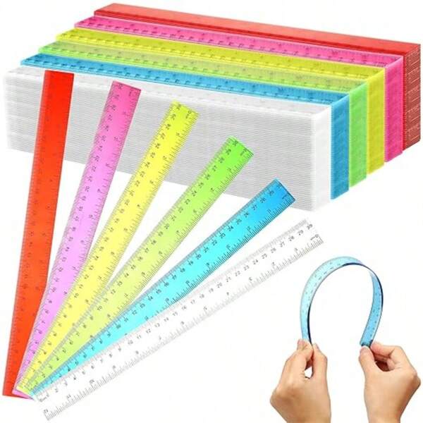 6/12/18 Stücke 12 Zoll Kunststoff Lineal - Flexibles, transparentes Mehrfarblineal für Schul-Rückkehr-Zubehör, mit Zentimetern und Zoll, geeignet für Klassenzimmer, Büros, Lehrer und Studenten