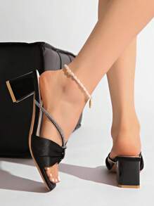 2025 New Rhinestone Strap Open Toe Satin Slippers, Sexy Stiletto High Heel Elegant Sandals For Women