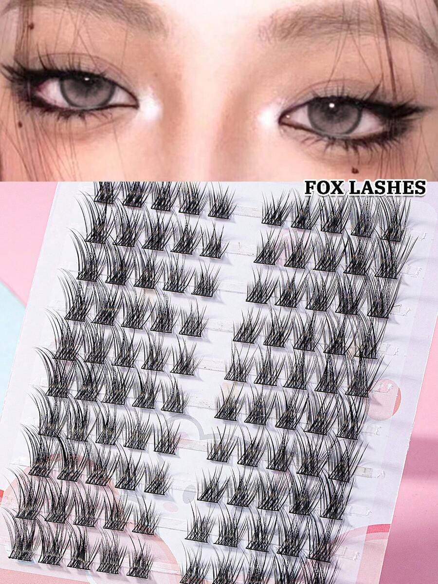 100 Pcs Eyelashe Extensions-DIY Cluster Lashes Cat Eye Lashes Individual Lashes Faux Mink Lashes Wing-Tipped Effect Natural Soft False Eyelashes - Black - View 1