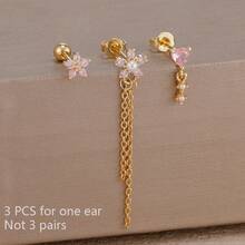 Bộ 3 đôi bông tai đinh hoa Zirconia hồng tua dài, bông tai hình trái tim bằng thép không gỉ và đồng cho nữ, trang sức tiệc cưới, quà tặng Ngày lễ Tình nhân, mẹ, Ngày của Mẹ - Bộ đồ hoa - Xem 13