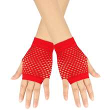 1 Pair Women's Fashion New Punk Y2K European And American Hollow Net Short Sexy Stretchy Gloves For Nightclub, Multi Color