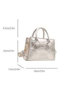 Vintage Style Solid Color Check Embossed Mini Handbag - Bright silver - View 7