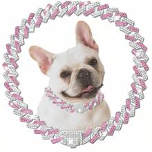 1pc Hip-Hop Pet Cuban Chain, Dog Faux Diamond Necklace, Pet Alloy Collar Accessories, Hip Hop Style Accessory For Daily Wear And Parties