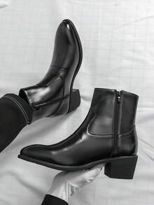 Men's Formal High-Top Leather Boots, Fashionable Pointed Toe Ankle Boots For Business Occasions