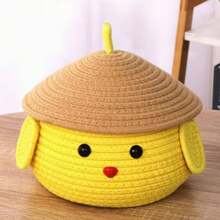 1pc Cartoon Woven Snack Storage Box With Lid, Cute Entryway Organizer Basket For Women Storage Organizer Travel Essentials Back To School Dormitory Storage