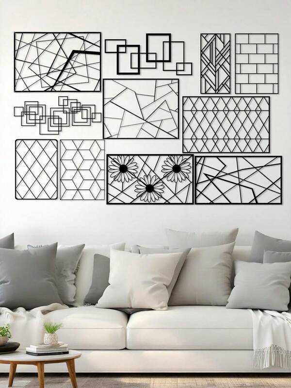 1PC Matte Black Rust-Proof Iron Wall Art Industrial Basic Geometric Pattern Universal Wall Decor (Home/Store Use)