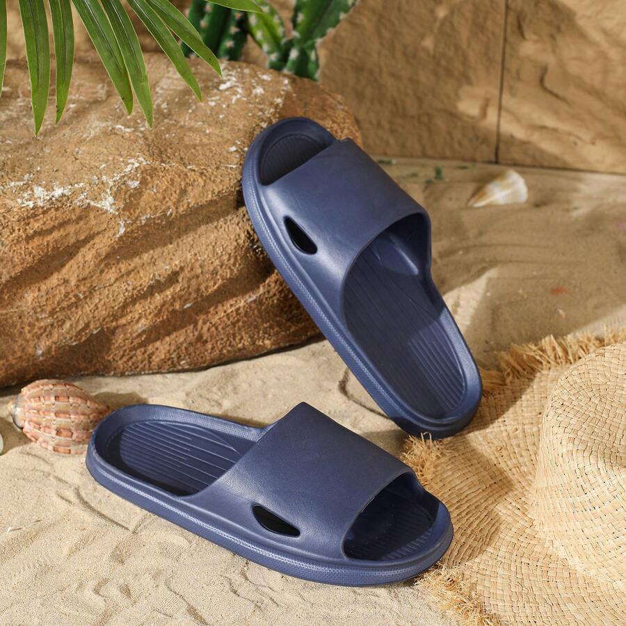 Pantuflas de pareja versátiles de EVA 2025 (versión delgada), estilo minimalista Ins, igual que el supermercado, clásicas y dignas, ligeras, transpirables, suaves y cómodas, para interior, baño, exterior, playa y uso casual con chanclas - Azul - Ver 1