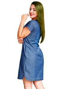 Discover The Perfect Denim Dress: Casual Style And Comfort In Every Detail! Simple Jeans Pocket Button Women's Clothing Jeans Beach - 藍色 - 查看 4