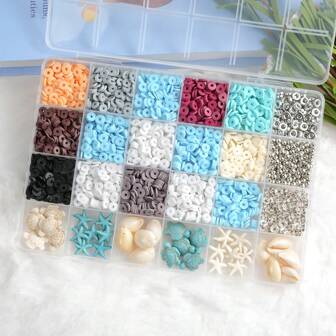 1pc Ocean Themed Beaded Set, Summer Holiday Style Friendship Bracelet Making Kit, Clay Beads For Jewelry, Necklace, Earring, DIY Craft Gift