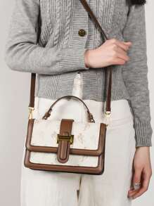 Vintage Large Capacity Tote Bag, Luxury PU Crossbody Bag, Women's Classic Casual Handbag & Shoulder Purse