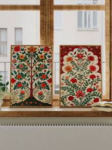 2幅花卉帆布墙画海报，花卉墙面艺术印刷品，民间复古风格墙面装饰画，适用于客厅卧室，无框