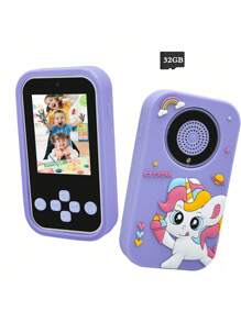 Juguete de smartphone para niños con pantalla IPS de 2,4'' y cámara dual, teléfono de aprendizaje educativo para niñas y niños de 3 a 10 años, incluye juegos, reproductor de música, reloj despertador y funda de silicona suave, regalo perfecto para Navidad y cumpleaños (con tarjeta de 32GB)