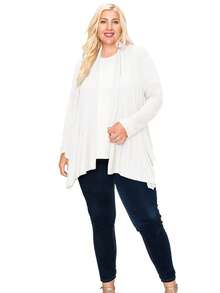 Plus Size Casual Long Sleeve Drape Open Front Cardigan Lightweight Comfortable Layer  Plain    Casual  Boho    Asymmetrical - White - View 5
