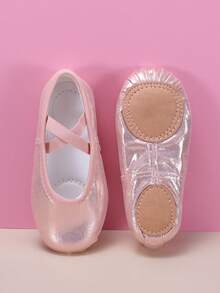 Children's Indoor Practice Shoes, Dance Performance Shoes, Shiny Surface, Durable, Full Stretch Soft Bottom, Comfortable, Non-Slip, Elastic Band, No Laces, Suitable For Ballet Dancing, All Seasons